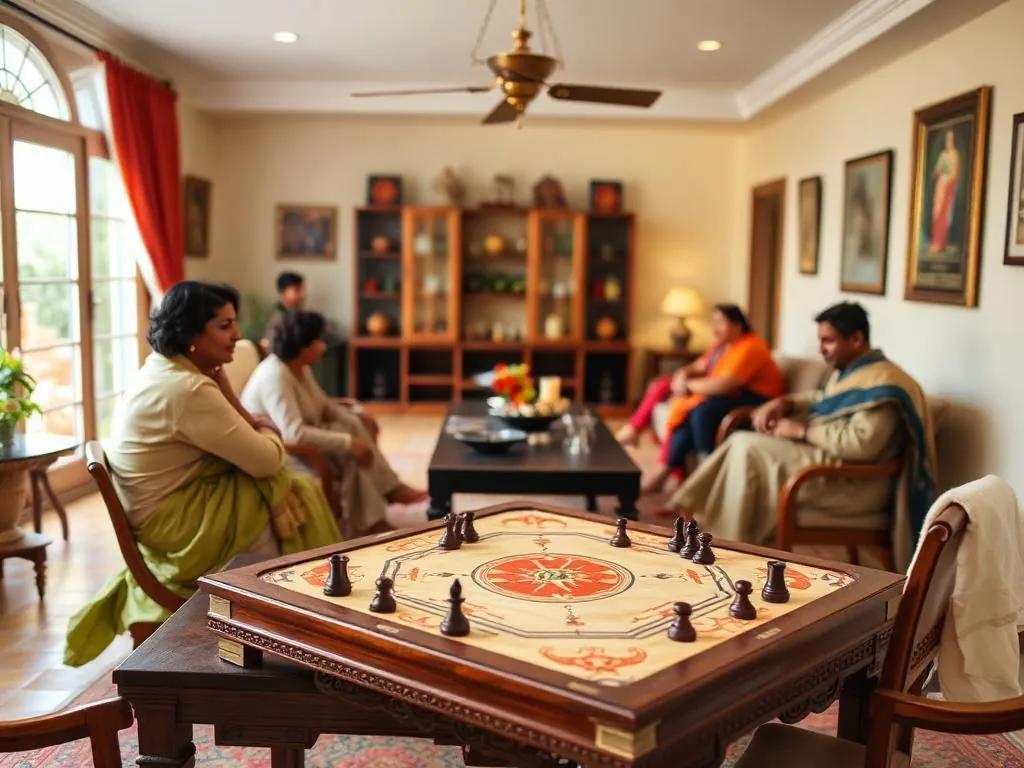 Carrom board and chess set in a common room